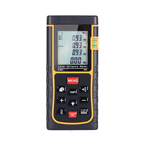 GHB 40m Professional Laser Entfernungsmesser Distanzmessgerät mit LCD Hintergrundbeleuchtung für Distanz Flächen Volumen Messbreich 0.05~40m/±2mm