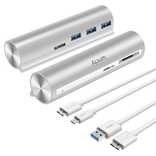 alxum Aluminium USB 3.1 Gen. 1 Typ C/USB C bis USB 3.0 3-Port-Daten Hub mit SD, Micro SD, TF Kartenleser für neue MacBook, Chromebook Pixel, HP Pavilion X2, Asus Zen AIO und PC