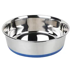 Hunterr Dog Bowl (Blue) Export Quality with 100% Silicon Bonded Rubber Printed (Bone&Paw) Base Stainless Steel Dog Food Bowl Feeder Bowls Pet Bowl for Feeding Dogs Cats and Pets Medium 2 QT