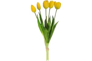 Wpond 5 pezzi Tulipani artificiali 15.7 Pollici Vero Tocco di Gomma Morbida Fiori Artificiali Bouquet di Tulipani per la Casa Giardino Decorazione Festa di Nozze Giallo