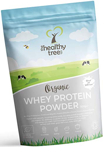 TheHealthyTree Company Proteína de Suero Orgánico en Polvo de 300g (sin sabor) - Alta contenido de aminoácidos y BCAAs - 80% de whey proteína orgánica pura de vacas alimentadas con pasto