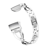 Vamoro Edelstahl Metall Uhrenarmband X-Link-Metallarmbänder Austauschbare verstellbare Riemen Kristall für Fitbit-Ladung 3(Silber)