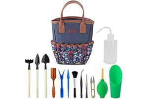 G GOOD GAIN Garten-Sukkulenten-Set mit Organizer-Tasche, Indoor-Mini-Hand-Gartenwerkzeug-Set, 14-teiliges Werkzeug für Bonsai-Pflanzgefäße Miniatur-Feenpflanzpflege.Blau