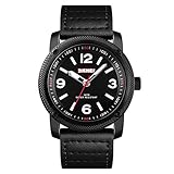 AchidistviQ-Armbanduhr, wasserdicht, Kunstleder, rundes Zifferblatt, arabische Ziffern, Quarz, analog, Schwarz
