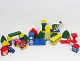 HOLZSTADT Trommel Holzbausteine 50 Teile Spielstadt 2-5 Jahre ~yx - 7