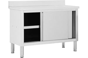 KOIECETA Armario de trabajo con puertas correderas 120 x 50 x (95-97) cm mesa de trabajo Encimera de acero inoxidable Gabinete gastro Armario de puerta corredera de acero inoxidable