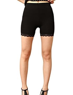 Liang Rou Damen Elasthan kurz Leggings mit Spitzenbesatz