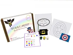 BUDDY ARTIST Painting Set for Kids 5 - 12 Years Boys & Girls Canvas Painting Kit for Kids with Wooden Canvas Paining Stand, paints with brush(Captain America and Batman) Avengers, Painting Kit for kids, Age 5 and above, Art Kit for boys and girls, Birthday gift for boys, canvas painting for kids, activity for kids