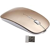 Slim Rechargeable 2.4G Wireless Mouse - Tsmine Cordless Optical Mice with USB Nano Receiver(Stored Within the Back of the Mouse)for Notebook,PC,Laptop,Computer-Gold
