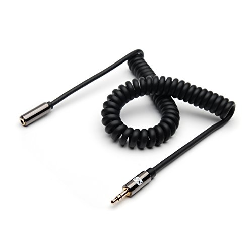 XO 3.5mm Stereo Audio Spiralkabel schwarz, 3m – Audio Verlängerungskabel männlich auf weiblich für Apple iPhone, iPod, iPad, Samsung, Smartphones & Tablets, MP3 Players, Lautsprecher, PCs, Kopfhörer, Autoradio - 4