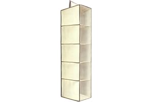 GUTE LINES Organizer Armadio Air, Mensole da armadio, Portatutto con 5 Scomparti, Per Cappello, Calze, Mutande, Asciugamani, H70 x 15 x 30cm (Beige)