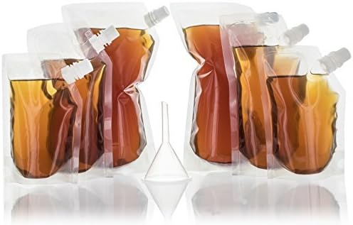 Booze Bags- Guaranteed Cruise Concealable and Reusable Heavy Duty Liquor Flask Kit (2x 32oz, 2x 16oz, 2x 8oz w/ Funnel)-