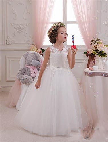 CoCoGirls Holy Kids Keyhole Back Flower Girl Dresses First Communion Gown (10T, white)