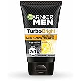 Garnier Men Turbo Bright Double Action Face Wash, Deep Cleansing Anti Pollution Face Wash with Charcoal and Vitamin C, Suitab