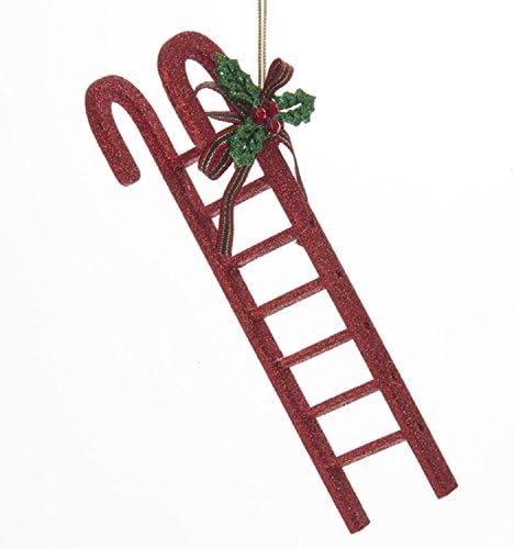 8.5" Red Glittered Candy Cane Ladder Holly Accent Hanging Christmas Ornament