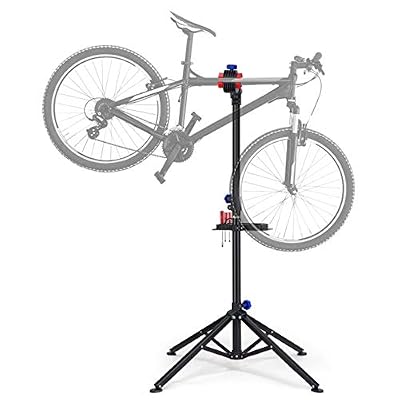KUOKEL Pied d'Atelier Support de Montage pour Vélo VTT Support Stand de Réparation Charger Maximum 30kg Pivotant jusqu'à 360° avec Plateau d'outils Hauteur Réglable 109cm-176cm