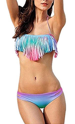 Aidonger Damen Sexy Hot Push-Up Bikini mit Quast Fransen Tassel Bikini-sets mit Wattierten Cups Bedeanzug Bademode