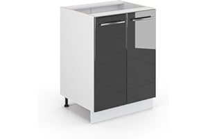Vicco Meuble Bas de Cuisine Fame-Line, Anthracite Haute Brillance/Blanc, 60 cm sans Plan de Travail