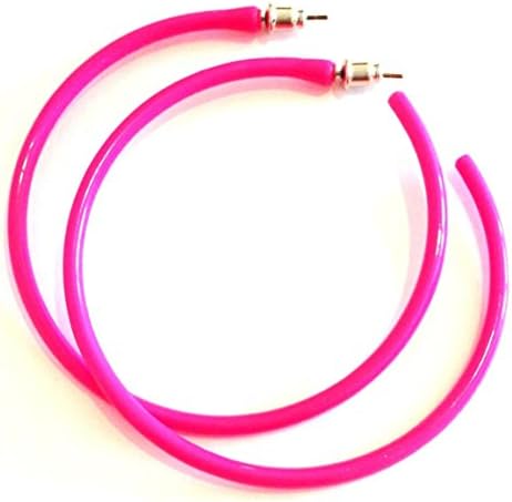 Milton Bradley MFD 1980s Neon Colours Hooped Earrings Fancy Dress Accessoriess (Pink)