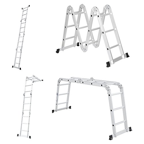 LANGRIA Mehrzweckleitern 12,1FT/3,7M Klappleiter Gelenkleiter mit Sicherheitsverriegelung Scharniere, 2 Gerüstplatten, EN131 Zertifiziert, 4 Falten, 12 Sprossen, 330 Lb / 150kg Kapazität - 4