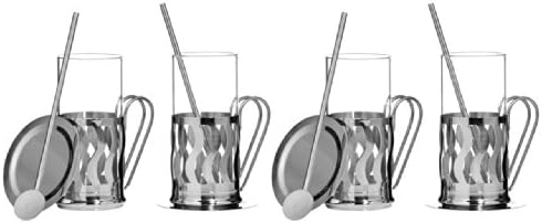 Peru Irish Coffee Set 4 x 250ml Mugs/4 x Stirrers/4 x Coasters Stainless Steel/Heat Resistant Glass Insert