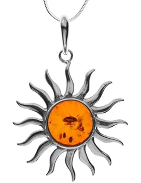 InCollections Damen-Anhänger 925/000 Sterlingsilber mit Bernstein inklusive Schlangenkette Sonne, 1,2/45 cm 541A201100890