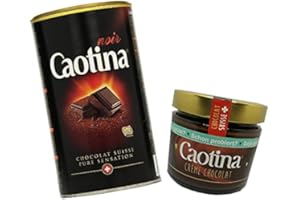 Caotina Noir chocolate negro oscuro en polvo para beber (1x 500g) y Crema de chocolate para untar Caotina Original (1x300g), calidad suiza, sostenible y certificada