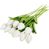 Nettenevime Yapay &Ccedil;i&ccedil;ek Islak Lale Ger&ccedil;eksi Doku 10LU Beyaz