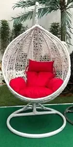 UrbanAero Hammock Swing Chair with Powder Coated Iron Stand for Home Hanging Swings for Indoor, Outdoor, Home, Patio, Yard, Balcony, Garden (White Swing and Red Cushion)
