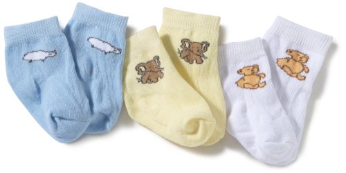 Playshoes Unisex Newborn Baby Socks Animals 3 Pairs Set, Blue (Blue/Yellow/White), 0-3 Months