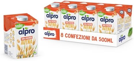 ALPRO SENZA ZUCCHERI, Bevanda all'AVENA, Alternativa Vegetale al Latte, Naturalmente Senza Lattosio, con Vitamine B2, B12 e D2 - 8 Confezioni da 500 ml