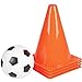 Produktbild GamieTM Jugend Fußball-Set by gamie - 12 Orange Sport Zapfen, 22,9 cm aufblasbar Ball und Neon Whistle Bundle - Langlebige Konstruktion - Tolle Outdoor Activity Kit