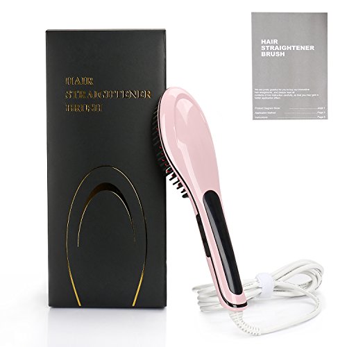 Haarglätter Bürste, Elektrische Digitale Keramik Haarglätter Styling Kamm, Anti statische Elektrizität und Heizung, negative Ion Haarpflege, Message glättende Bügeln, Detangling Haarbürste(pink) - 7