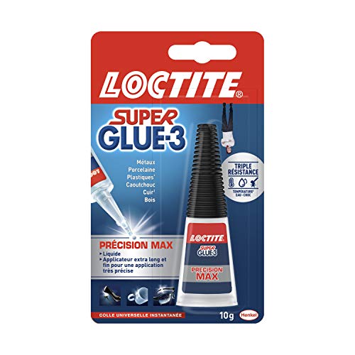 Loctite Super Glue-3 Précision Max, colle forte pour réparations précises, colle liquide tous matériaux, colle transparente à séchage rapide, flacon 10 g