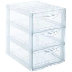 SUNDIS 4549004 Tour de Rangement Format A5 3 tiroirs avec Poignée ergonomique Système d'Arrêt à l'Ouverture, Plastique, Transparent
