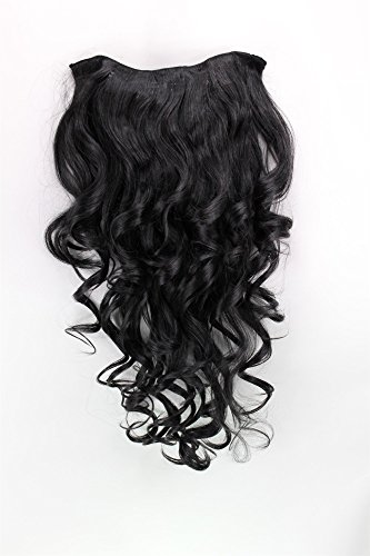 WIG ME UP ® - H9503-1B Clip-in Haarteil mit 7 Klammern, 3/4 Perücke Schwarz 50 cm lockig Haarverlängerung