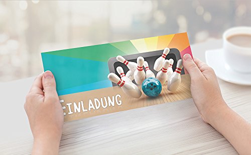 Bowling Einladungskarten mit Umschlägen (12er Set) zum Kindergeburtstag von BeriluDesign | Kegeln Kinder Geburtstag-Einladungen Karten Feier Party Jungen Mädchen - 7