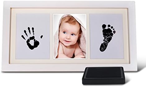 Osup Baby Hand and Footprint Kits No Clay Crack Handprint Footprint Picture Frame with Ink Pad for Family Keepsake Wood Frame with Extra Print Paper for Baby Shower and Registry