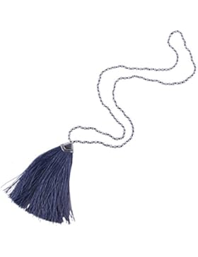 KELITCH Tasselkette Silber Vergoldet Perlen Ketten mit Anhänger Lange Quaste Anhänger Bohemian Halskette