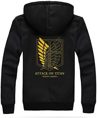 Adult' Attack on Titan Printed Plus Thick Hoodie Winds of Freedom Sweater Coat Golden-black Sleeve Small