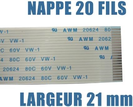 KALEA-INFORMATIQUE FPC flat flexible cable, 20 AWM wires, 1mm pitch, 100mm long, 21mm wide. Connectors on the same side of the FPC ribbon cable.