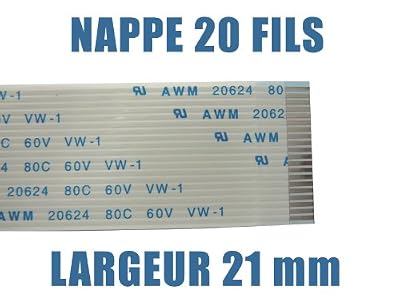 KALEA-INFORMATIQUE © - Nappe flexible plate /// 20 FILS - LONGUEUR 200mm - LARGEUR 21mm // pour utilisation electronique et/ou informatique (connecteurs ZIF wire-to-board) - type AWM - FPC RIBBON FLEX CABLE