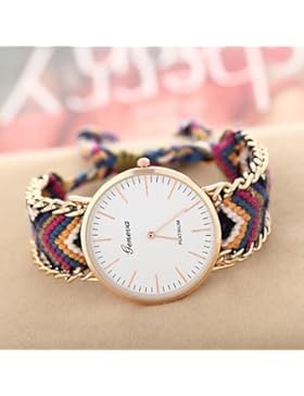 Fenkoo Frauen goldenen Fallkette Stoffband-Quarz-analoge Armbanduhr