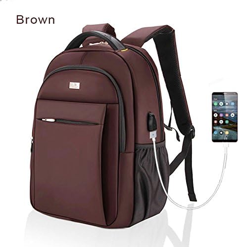 Laptop Backpack, Shuaibo Ergonomic Design Polyester Waterproof Bag，USB Charging Port and Lock Fits Under 17-Inch Laptop and Notebook for Students, Outdoor Travel, Business (Brown)