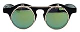 für Damen & Herren geeignet 50er 60er Jahre Retro Sonnenbrille klappbare Gläser rund Vintage Steampunk Flip up FARBWAHL FL97 (Gold verspiegelt)