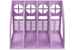 HEAVENLIFE Revistero Archivador Plastico, Soporte de 4 Compartimentos para Revistas, Titulares Documento Pantalla Divisores Gabinete Rack de Almacenamiento Organizadora caja para Oficina Escuela (Púrpura)