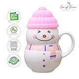 Era Of Décor Cute Snowman Ceramic Mug with Lid for Baby, 400 ml, Pink