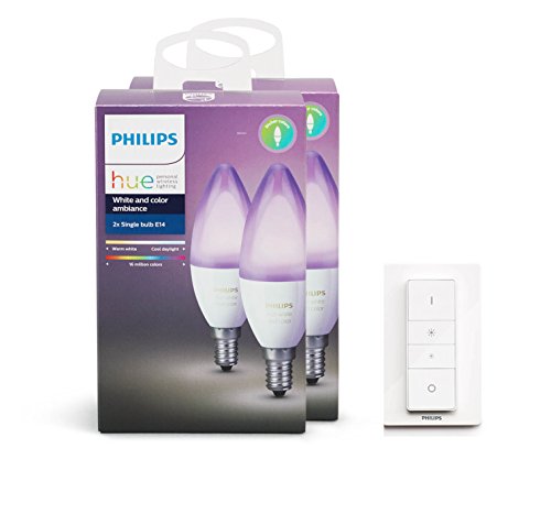 Philips Hue White and Colour Ambiance Twin Pack (E14) and Dimmer Switch Bundle Philips Hue White and Colour Ambiance Twin Pack (E14) and Dimmer Switch Bundle