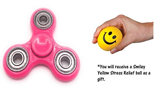Ultimate Fidget Hand Spinner Toy Stress Relief Adult Children Office Desk Gadget with Stress Relief ball by Lizzy (Hot Pink)