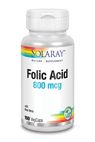 Solaray Folic Acid 800mcg | Ácido fólico | 100 VegCaps